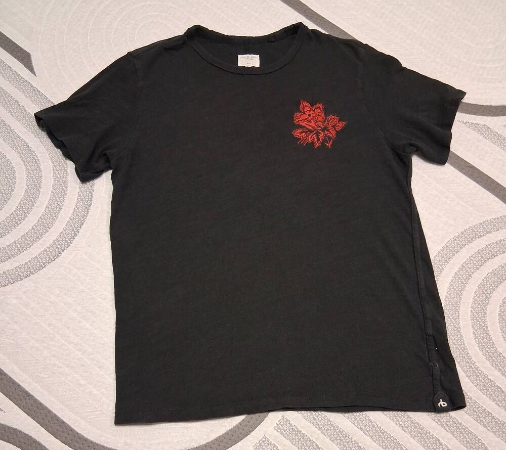 Rag & bone mens medium lunar new year tshirt black red rose crewneck cotton